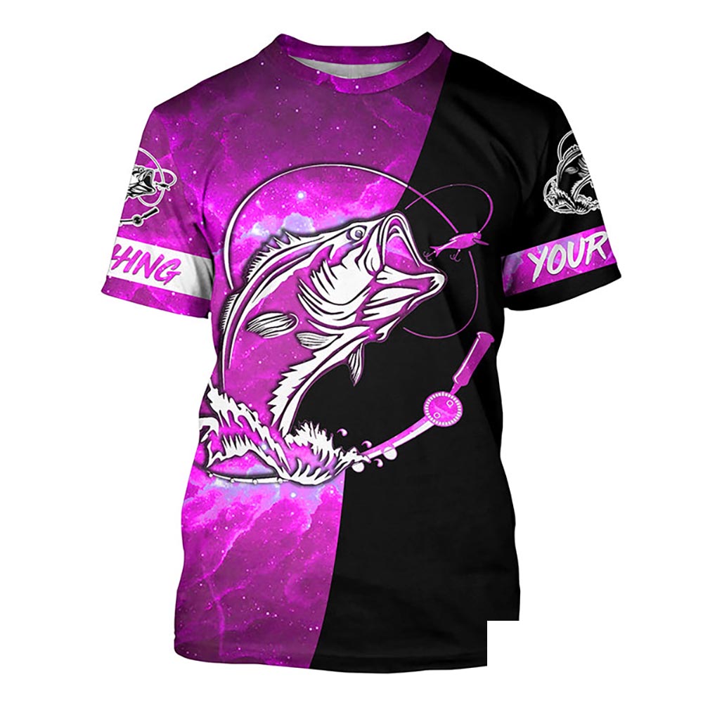Bass Fishing tattoo pink galaxy black Custom performance UV protection Fishing T-shirt NQS5399