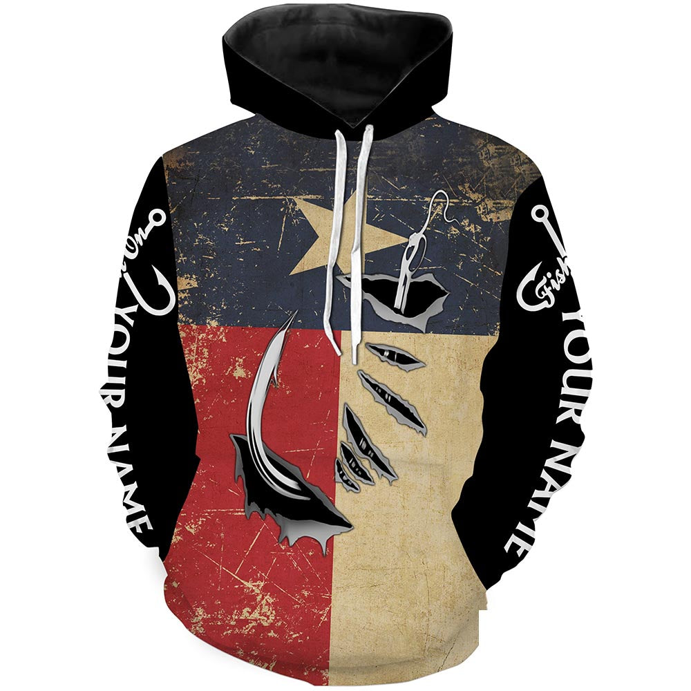 Texas Fishing 3D Fish Hook patriotic fish on Custom name fishing jerseys | Hoodie - NPQ814