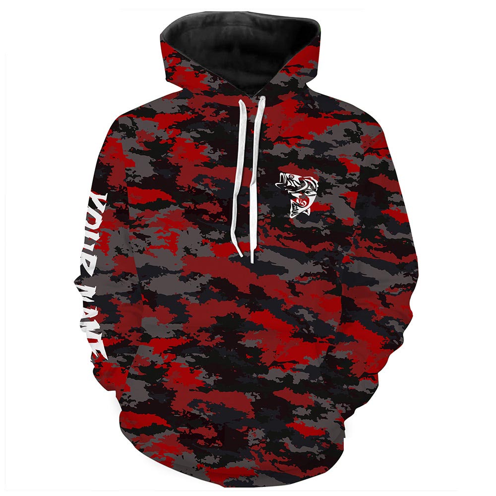 Bass fishing Red camouflage Custom Name Fishing shirt, gift for fisherman | Hoodie - NPQ662