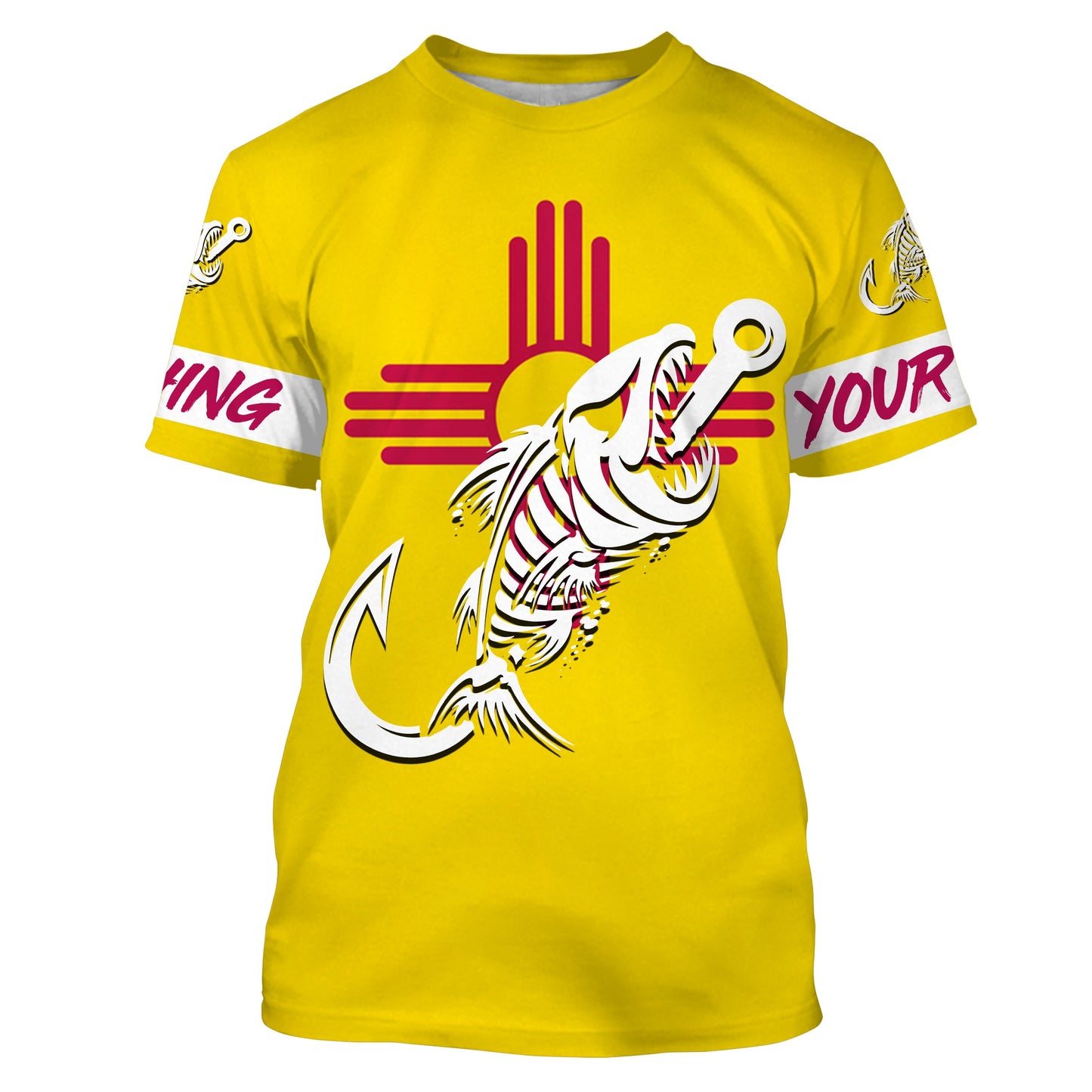 NM Fishing Custom New Mexico Flag Fish hook skull custom fishing tournament shirts | Tshirt - NPQ703