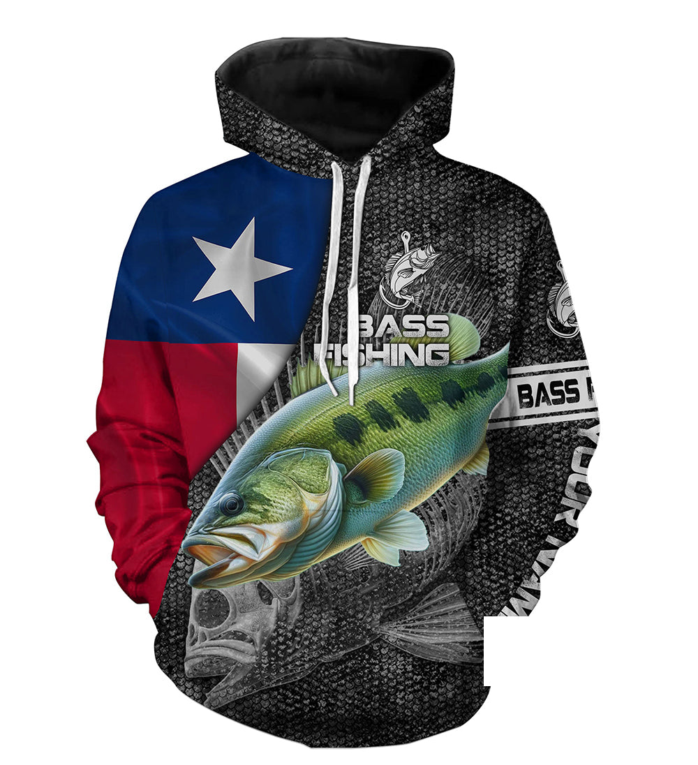 Texas Bass fishing Texas flag patriot Custom name fishing shirts jerseys | Hoodie - NPQ873