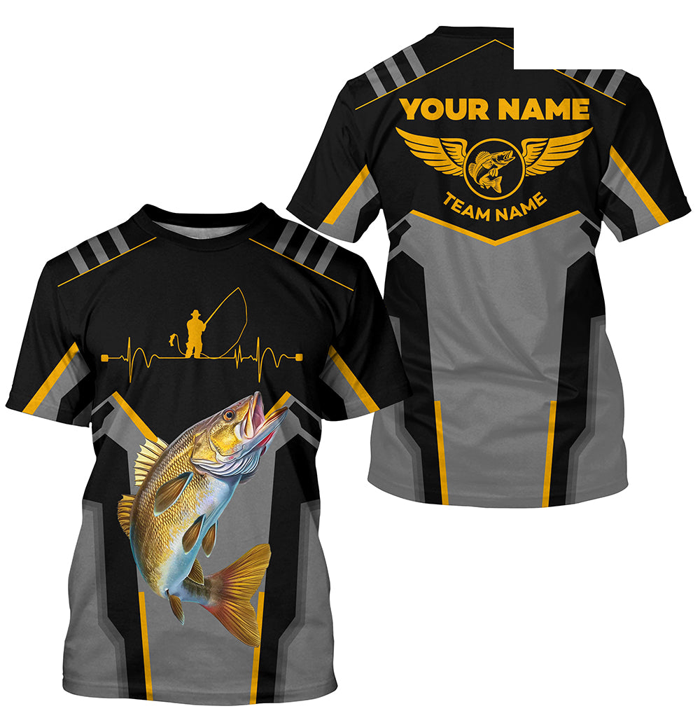 Personalized Black Walleye Fishing jerseys, Team Walleye Fishing tournament T-shirts| Yellow NQS6223