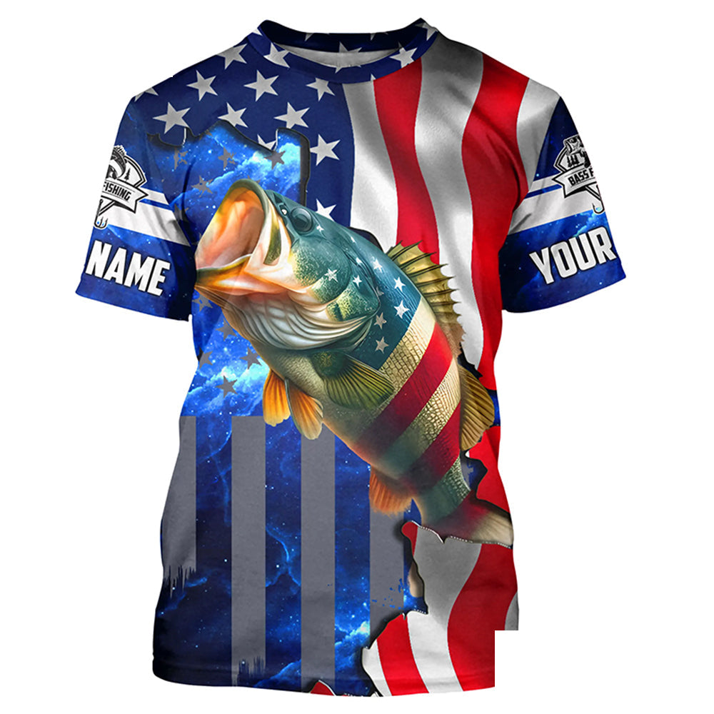 Bass Fishing American Flag patriotic Customize Name All-over Print Unisex fishing Bass T-shirt NPQ2