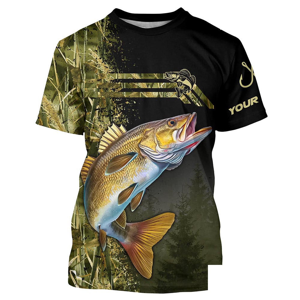 Custom Walleye fishing camouflage Fishing Jerseys, Personalized Walleye fishing T-shirt NQS4863