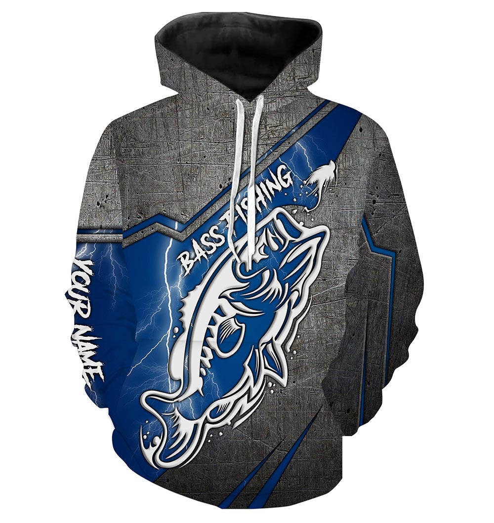 Largemouth bass fishing tattoo blue lightning fishing jerseys Custom fishing hoodie NPQ507