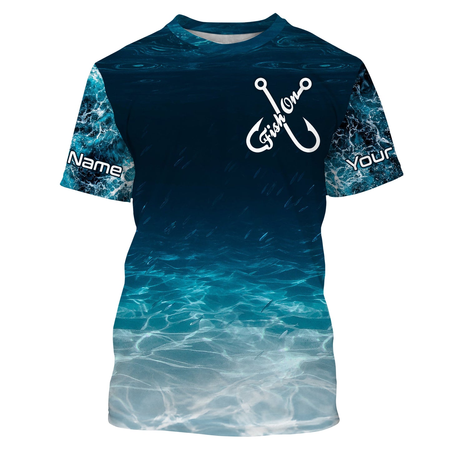 Fish on blue sea wave water camo Custom name fishing jerseys | Tshirt - NPQ848