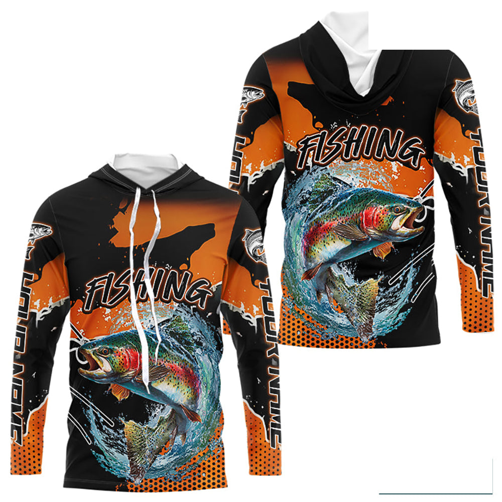 Rainbow Trout Long Sleeve Fishing Shirts Custom Orange Fishing Jerseys, Trout Fishing Shirts NBT343