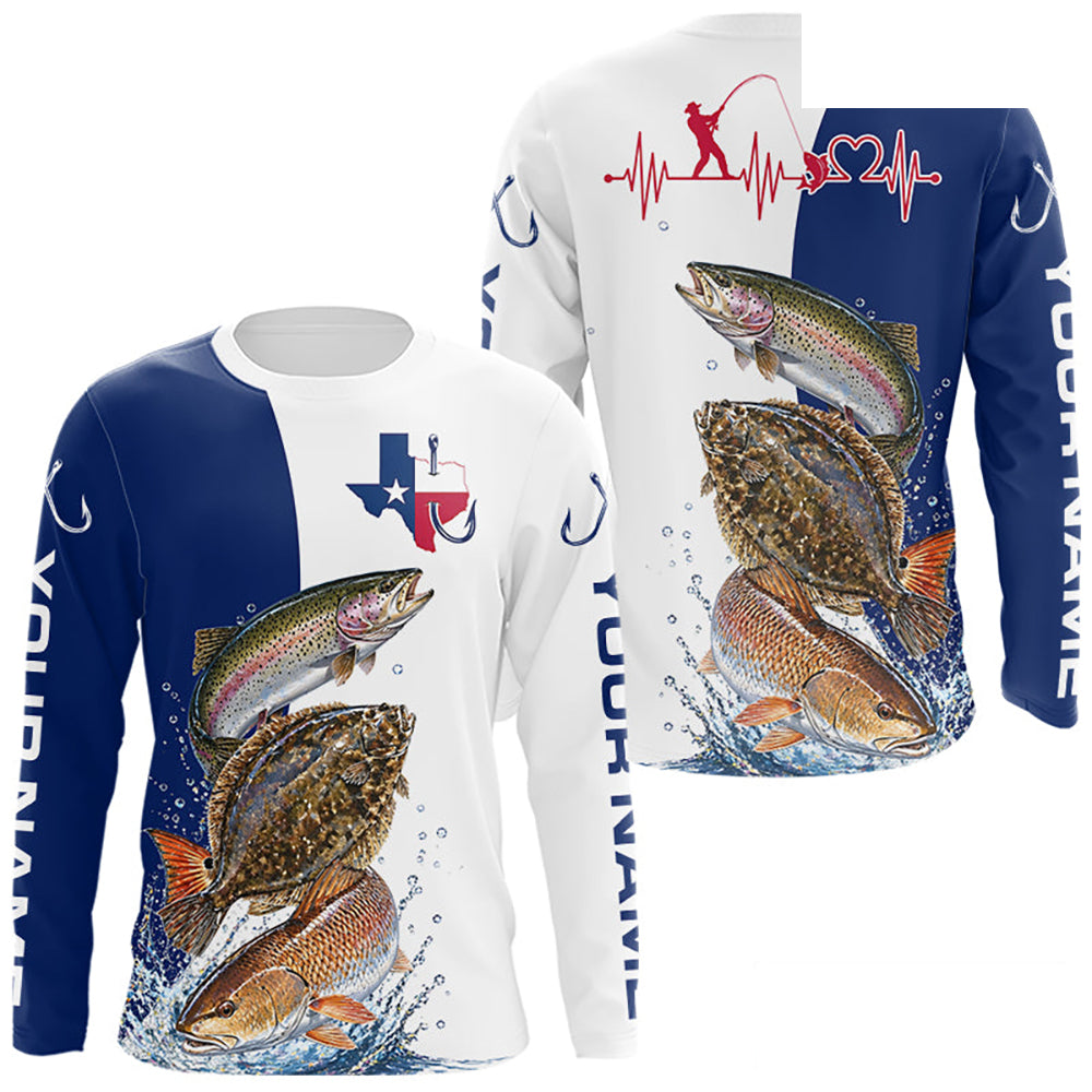 Blue Texas Slam Fishing Custom Performance Long Sleeve Team Redfish, Trout, Flounder Fishing Shirts NBT679