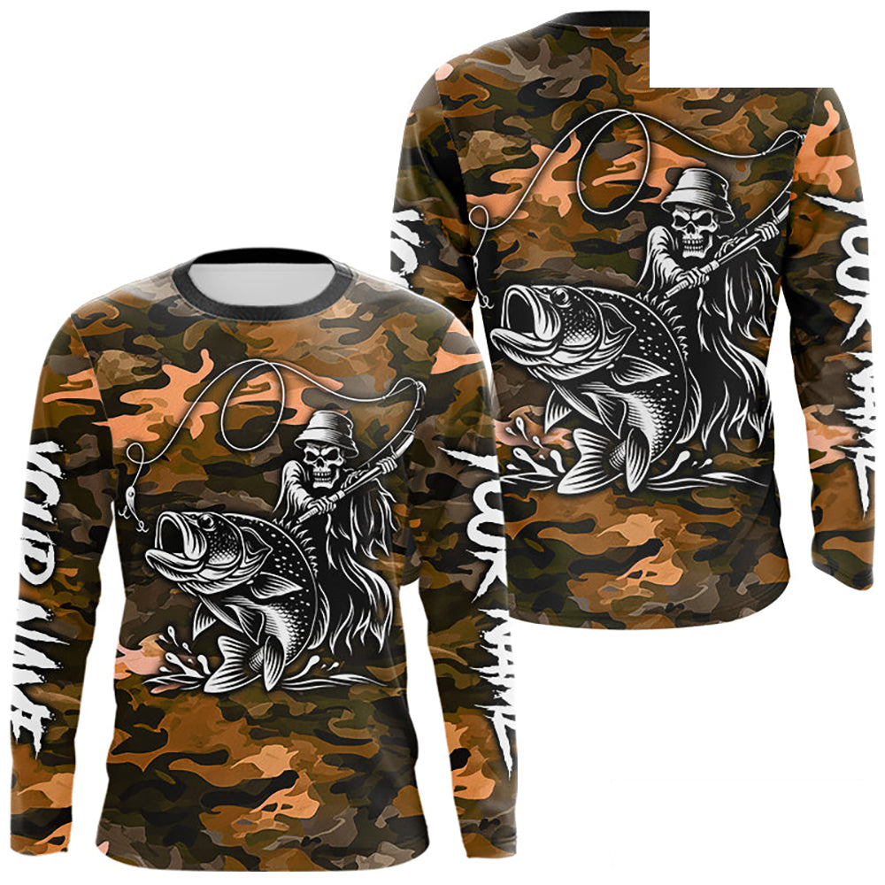 Reaper Fishing Largemouth Bass Long Sleeve Fishing Shirts Orange Camo, Camo Fishing Shirt NBT393