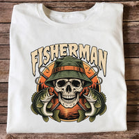 Fisherman Skull with Bucket Hat and Bass Fishing Graphic T-Shirt