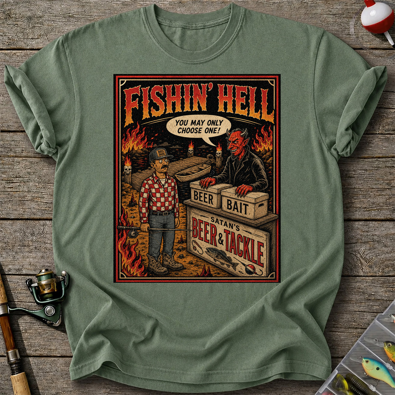 Fishin' Hell Beer & Tackle Funny Fishing T-Shirt
