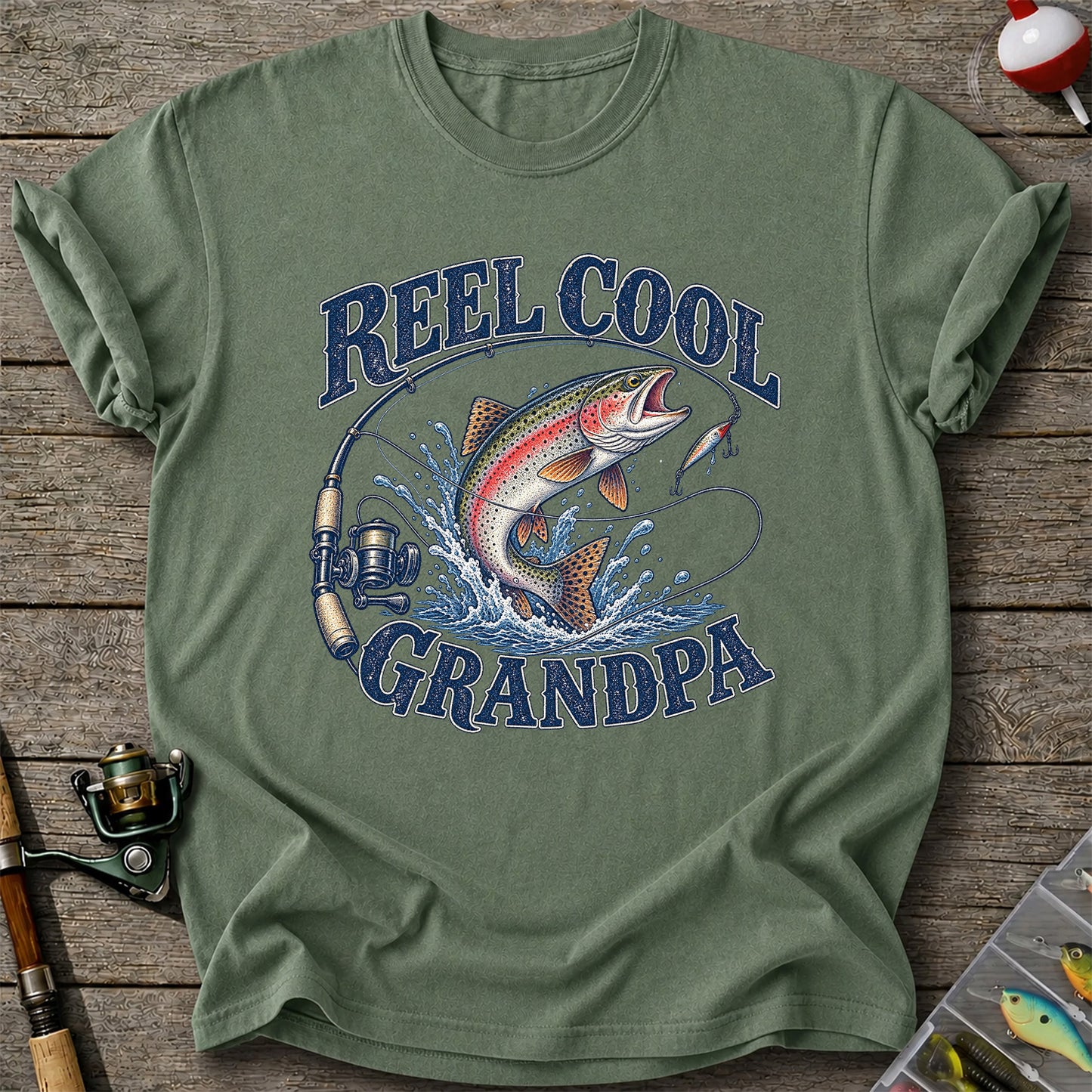 Reel Cool Grandpa Trout Fishing Graphic T-Shirt