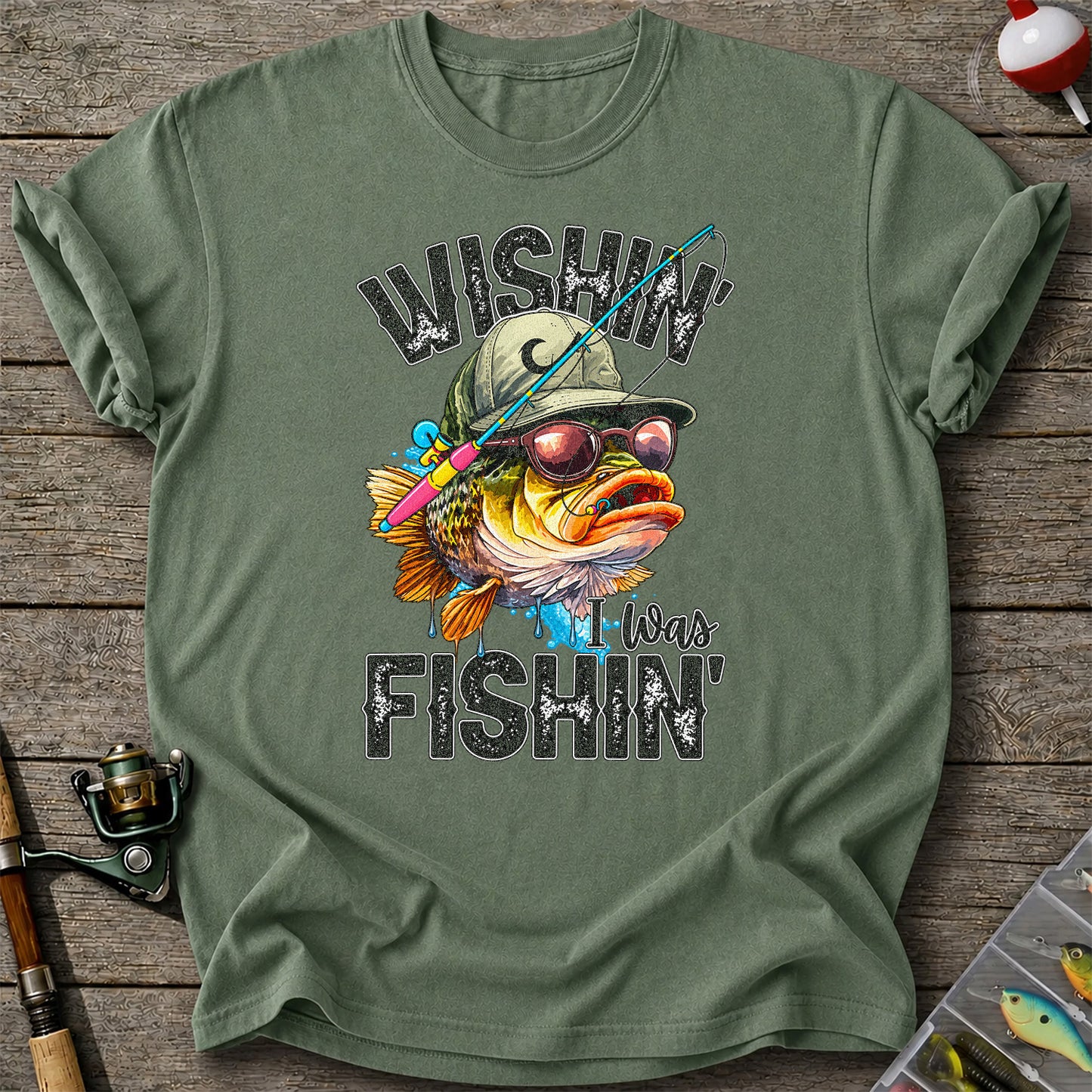 Wishin' I Was Fishin' Funny Sunfish Graphic T-Shirt