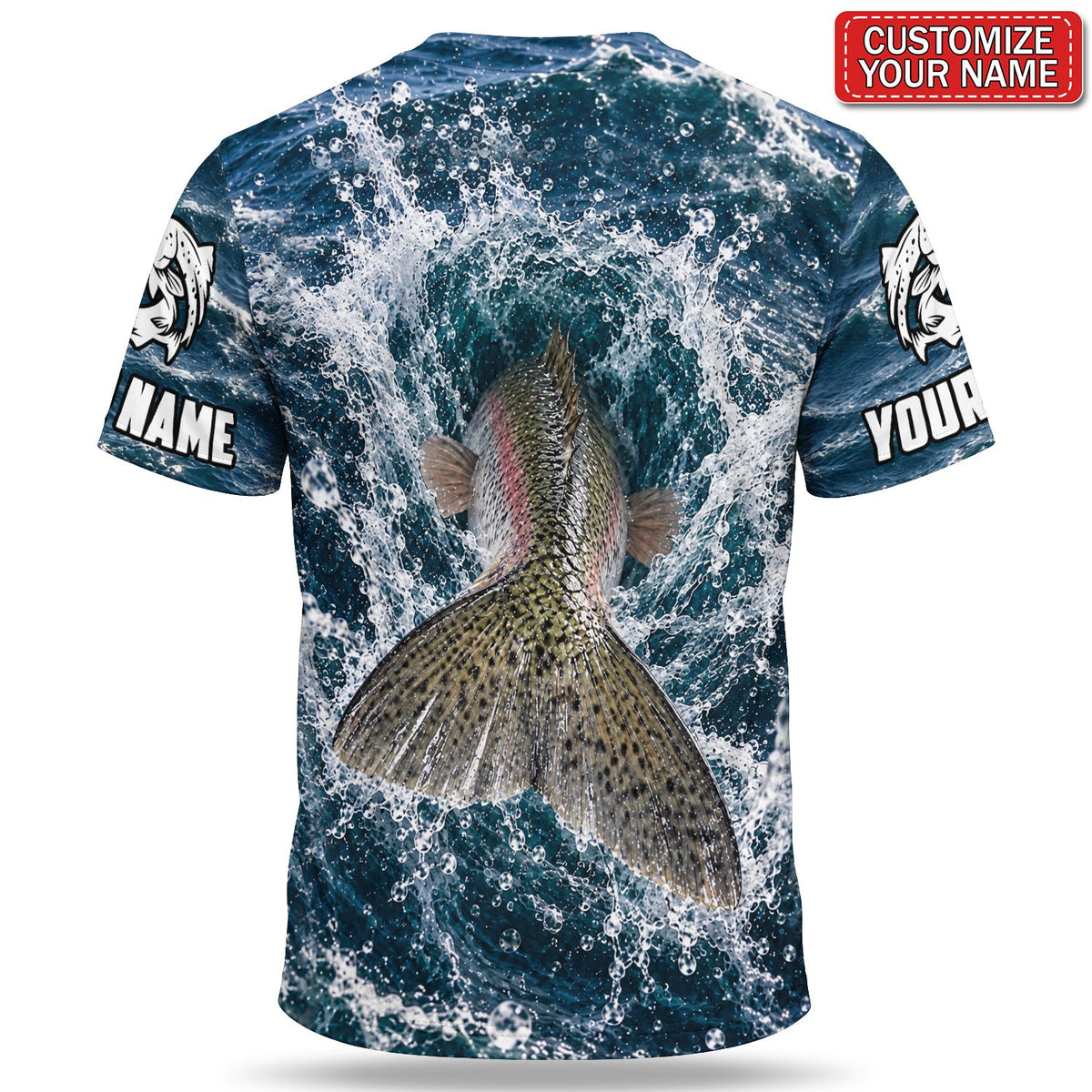 Personalized Rainbow Trout Water Splash 3D Fishing T-Shirt