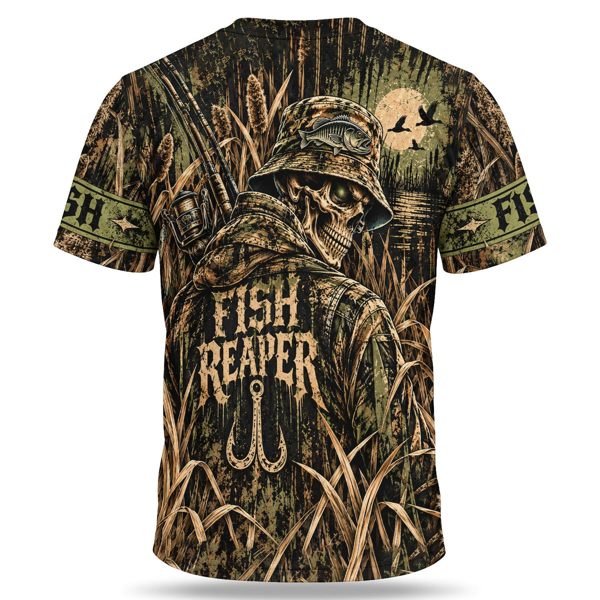 Personalized Skeleton Fish Reaper Fishing Graphic T-Shirt