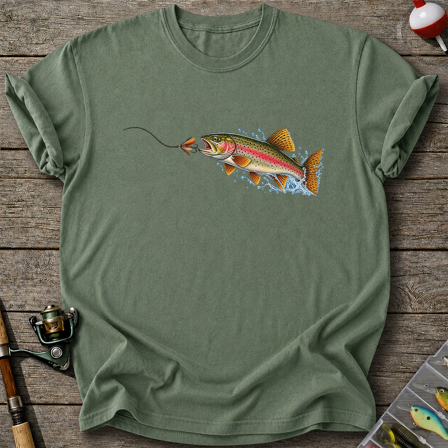 Rainbow Trout Chasing a Fly Fishing Graphic T-Shirt
