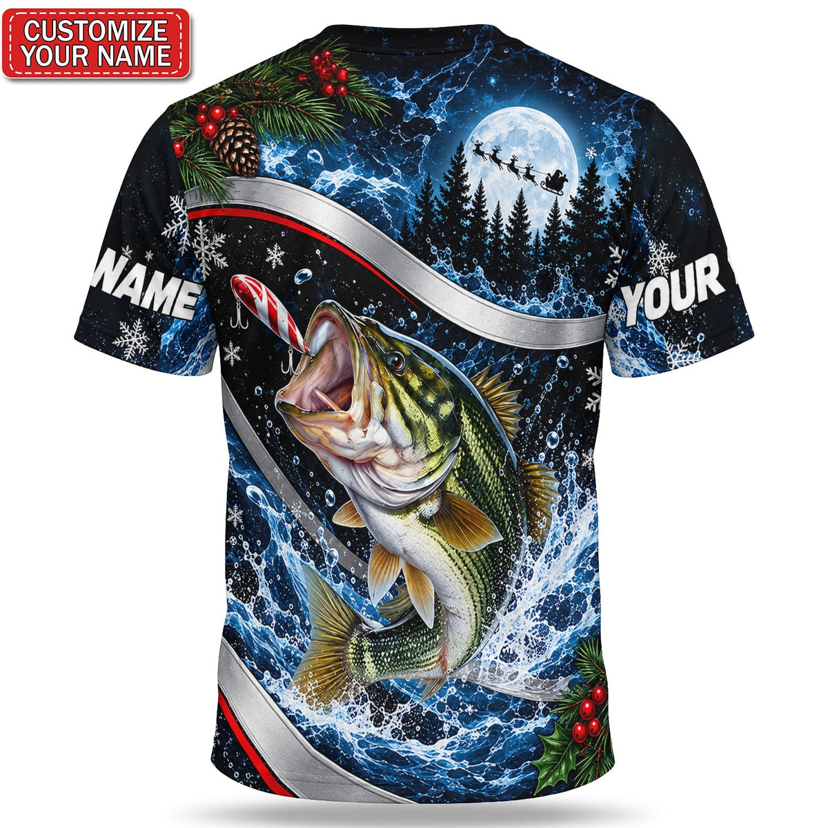 Personalized Largemouth Bass Christmas Fishing T-Shirt