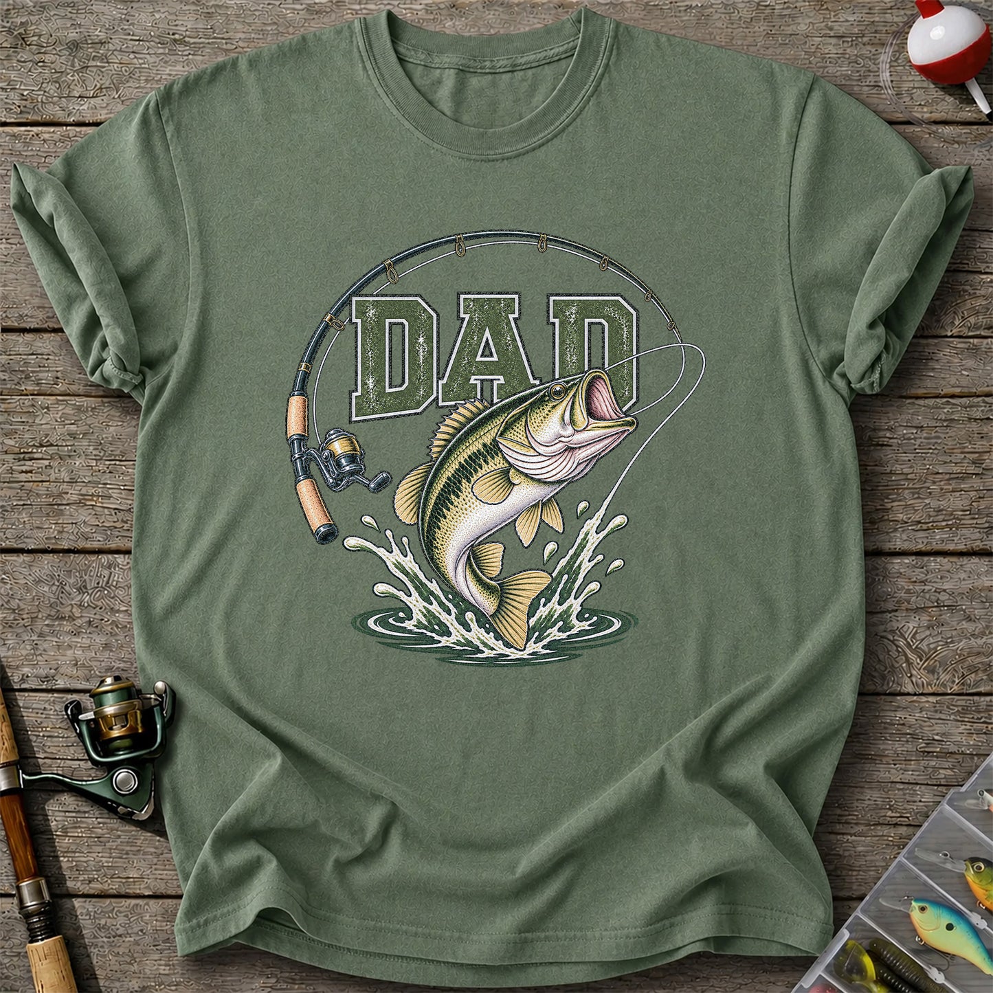 Dad Bass Fishing Rod and Reel Graphic T-Shirt
