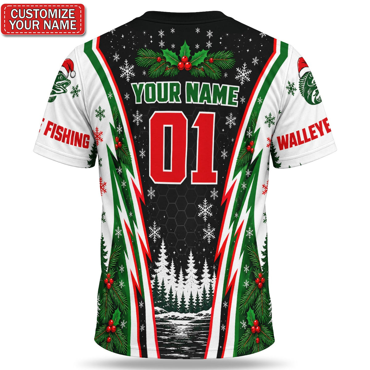 Personalized Christmas Walleye Fishing Graphic T-Shirt