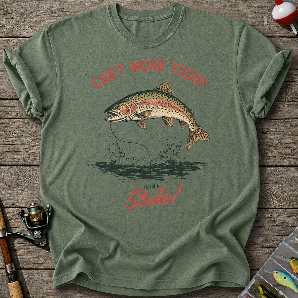 Can't Work Today Strike Rainbow Trout Vintage Fishing T-Shirt