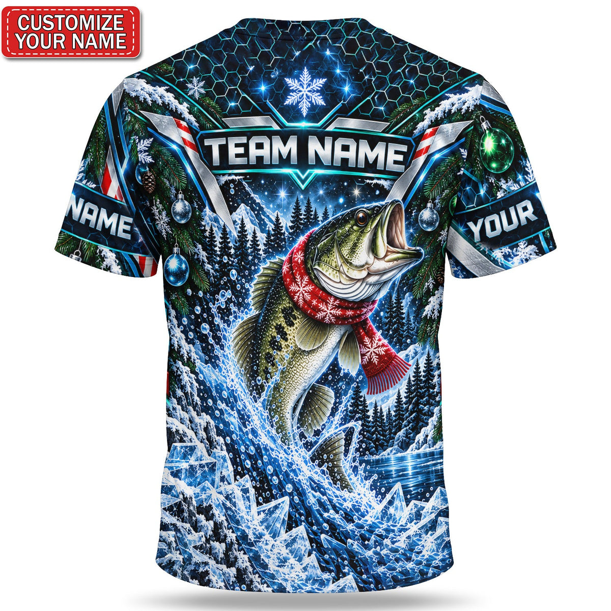 Personalized Christmas Bass Fishing Graphic T-Shirt