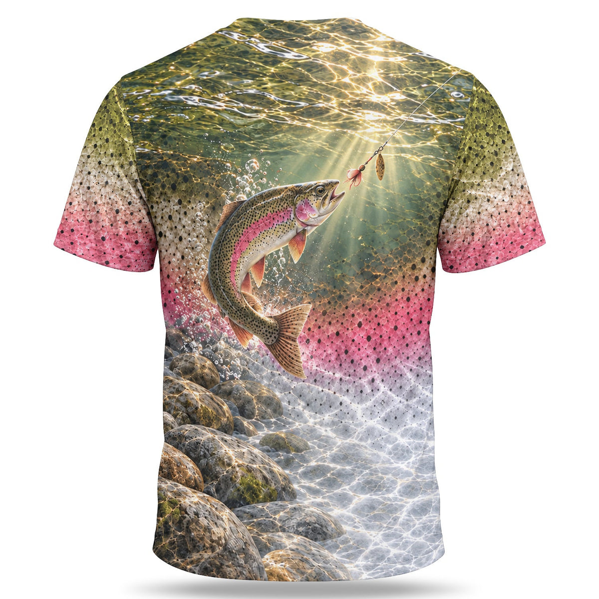 Rainbow Fish Scale and Water Fishing Graphic T-Shirt