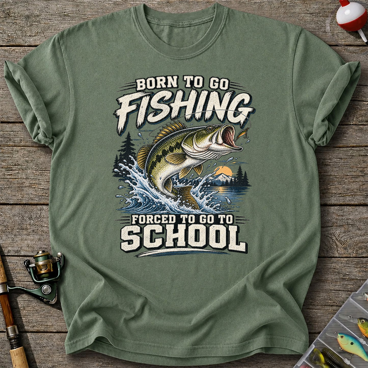 Born to Go Fishing Forced to Go to School Largemouth Bass T-Shirt