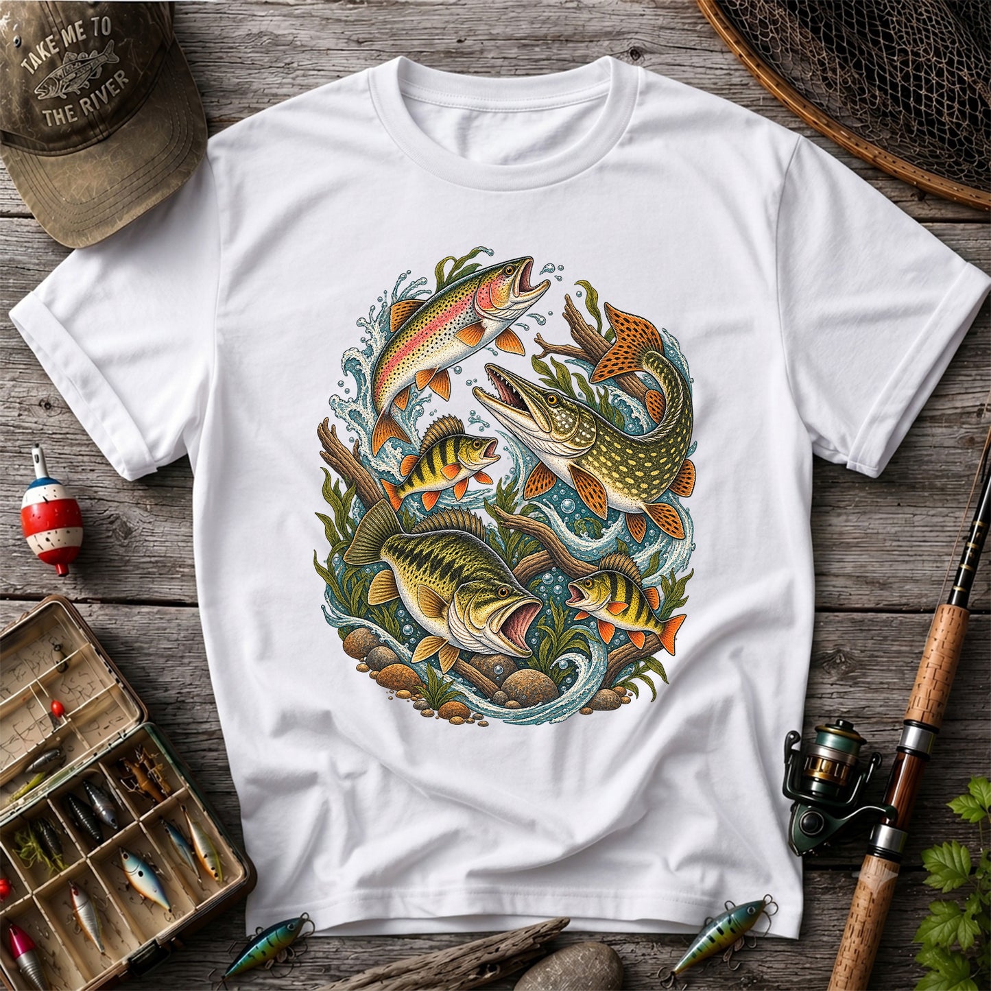 Trout Pike Bass and Perch Freshwater Fishing Graphic T-Shirt