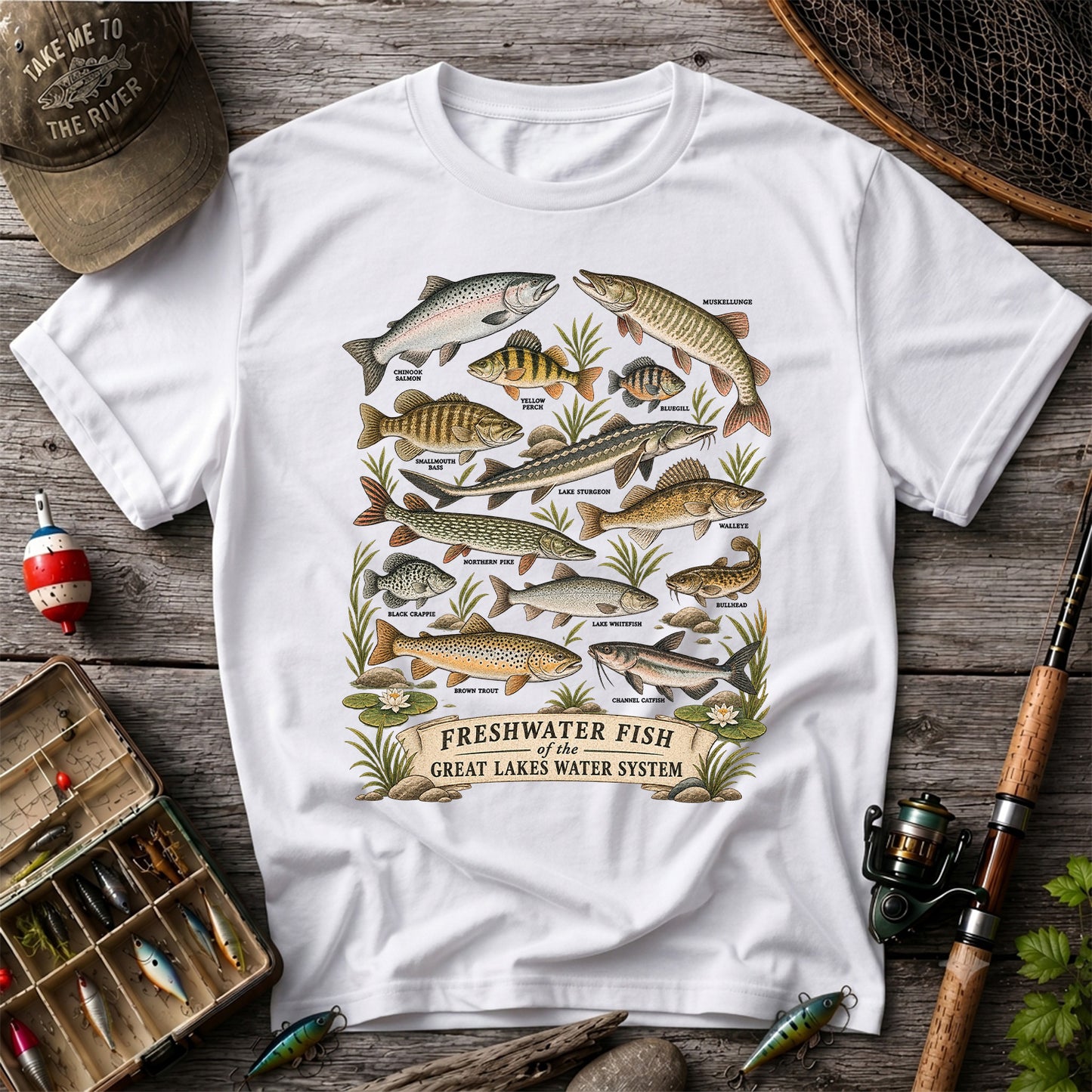 Freshwater Fish of the Great Lakes Water System Graphic T-Shirt
