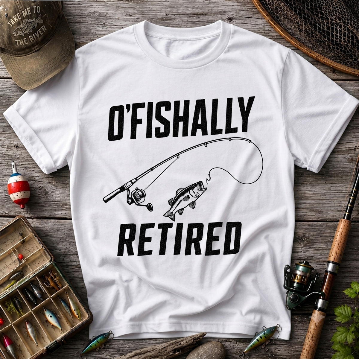 Retirement Fishing Graphic T-Shirt with Fishing Rod and Bass