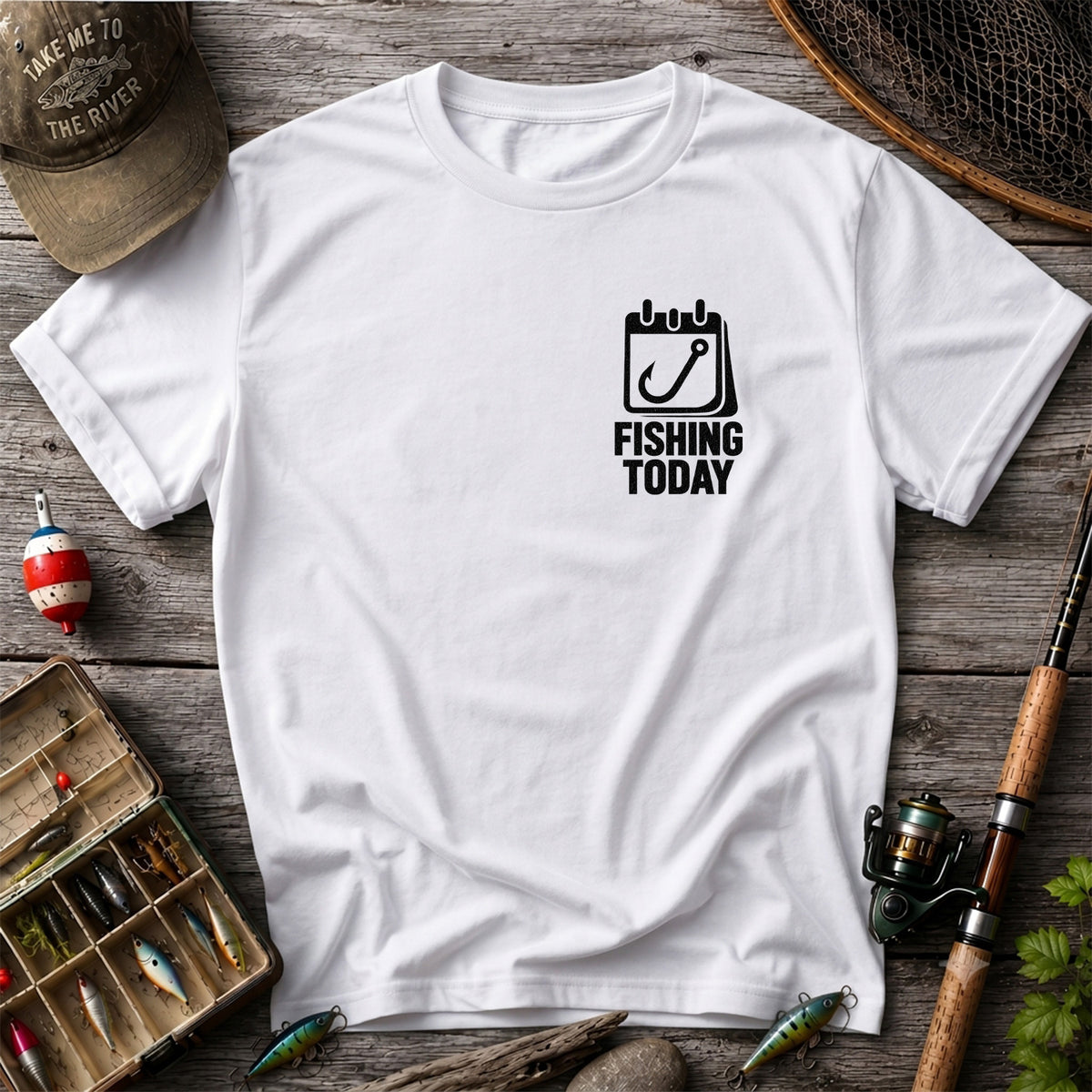 Fishing Today Calendar and Hook Minimalist Graphic T-Shirt