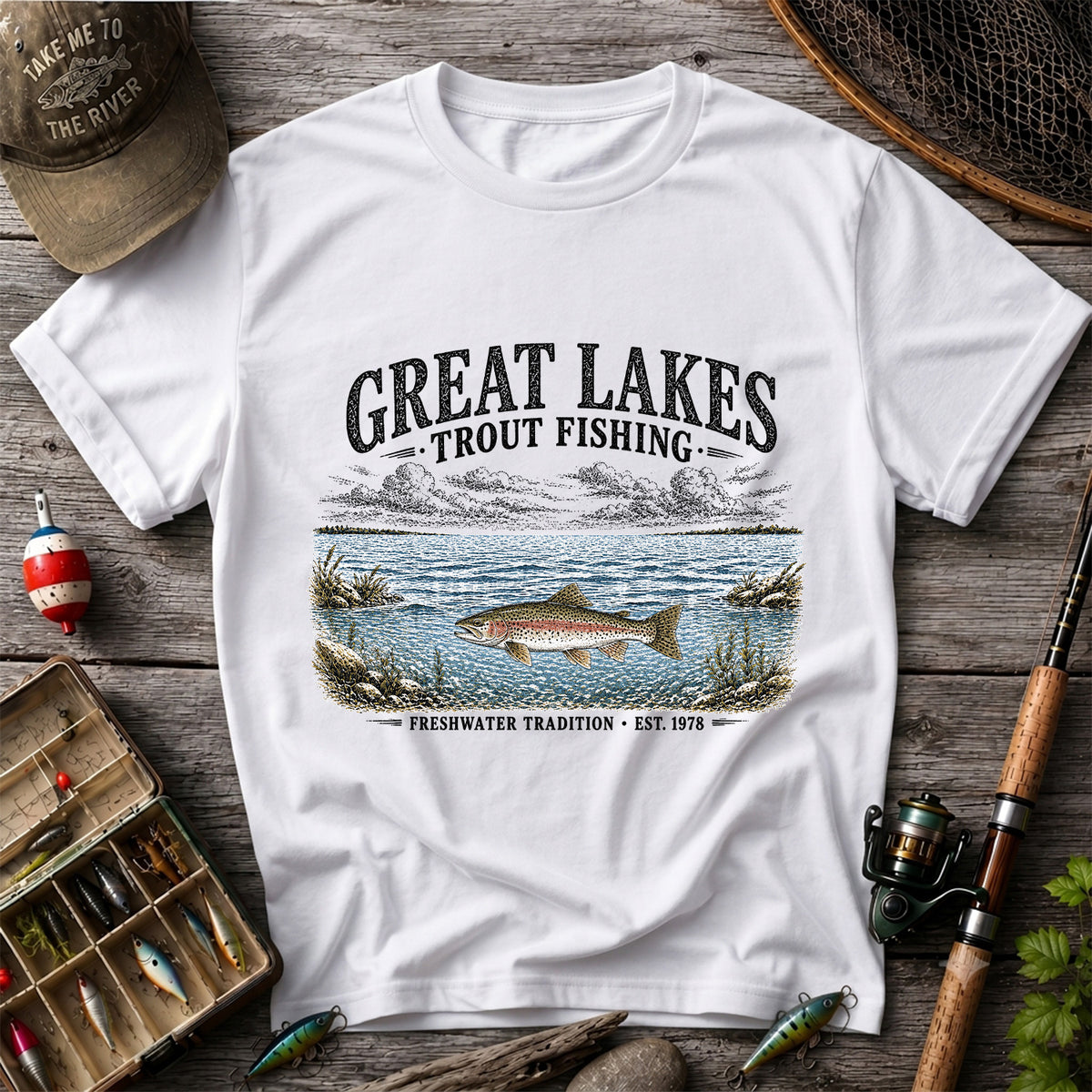 Great Lakes Trout Fishing Freshwater Tradition Est. 1978 Graphic T-Shirt