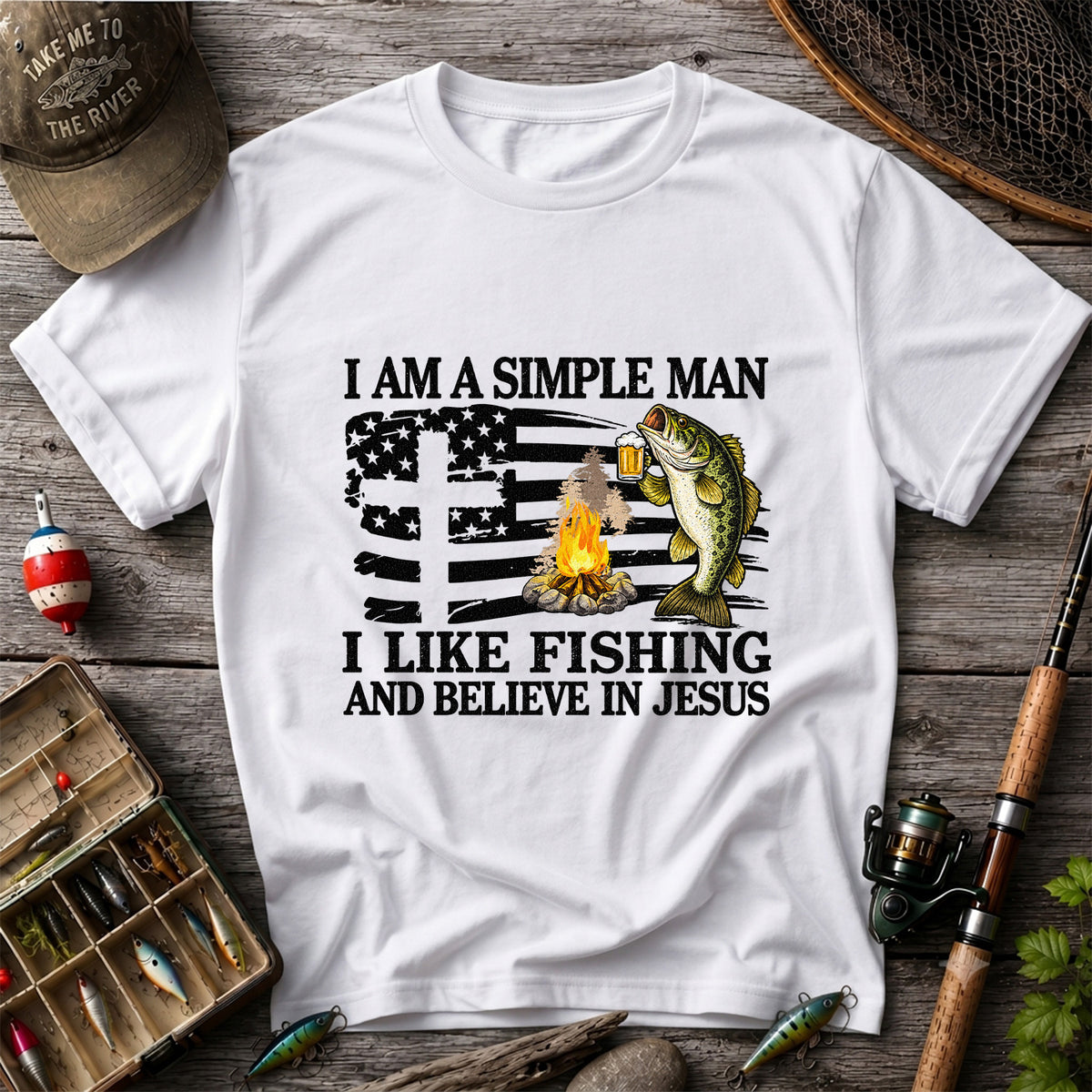 I Am a Simple Man Fishing Bass and Faith Graphic T-Shirt
