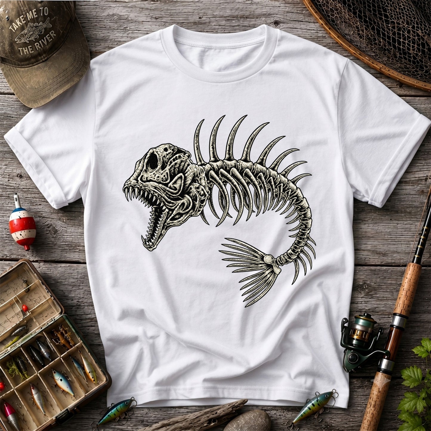 Gothic Fish Skeleton Fishing Graphic T-Shirt