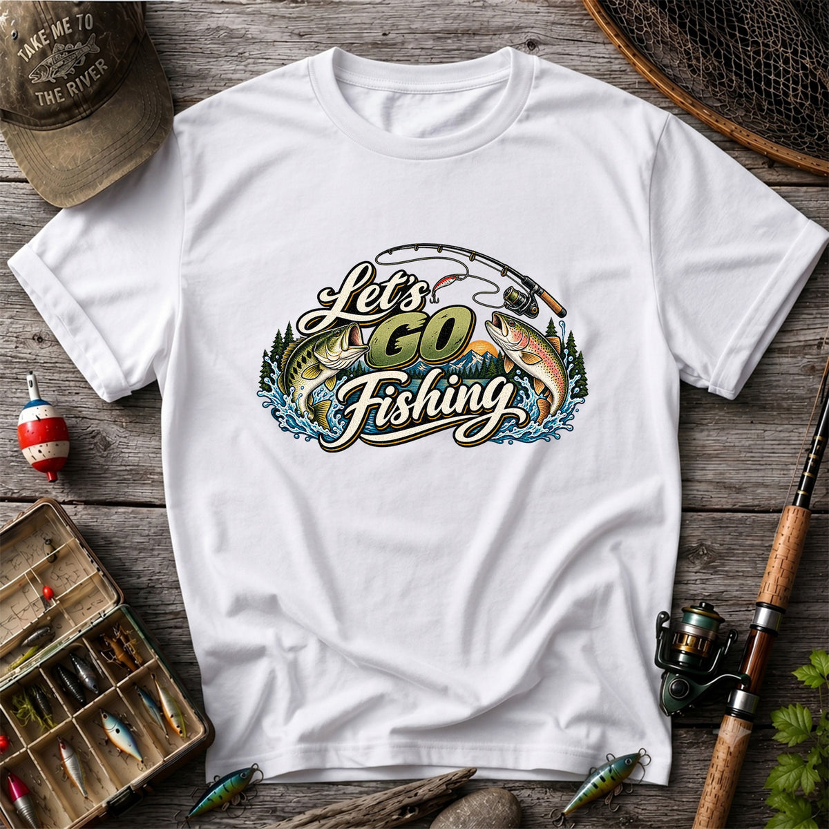 Let's Go Fishing Bass and Rainbow Trout Graphic T-Shirt