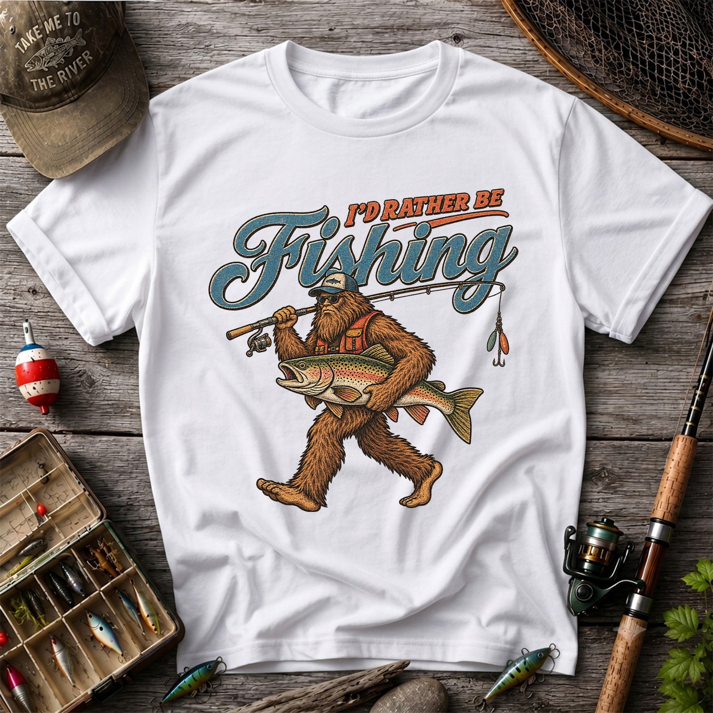 I'd Rather Be Fishing Bigfoot Trout Graphic T-Shirt