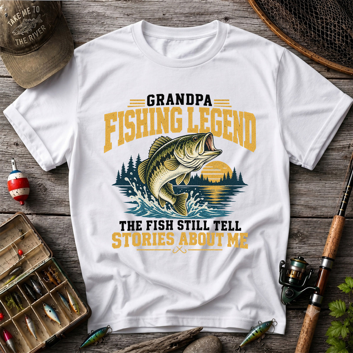 Grandpa Fishing Legend Jumping Bass Vintage Fishing T-Shirt