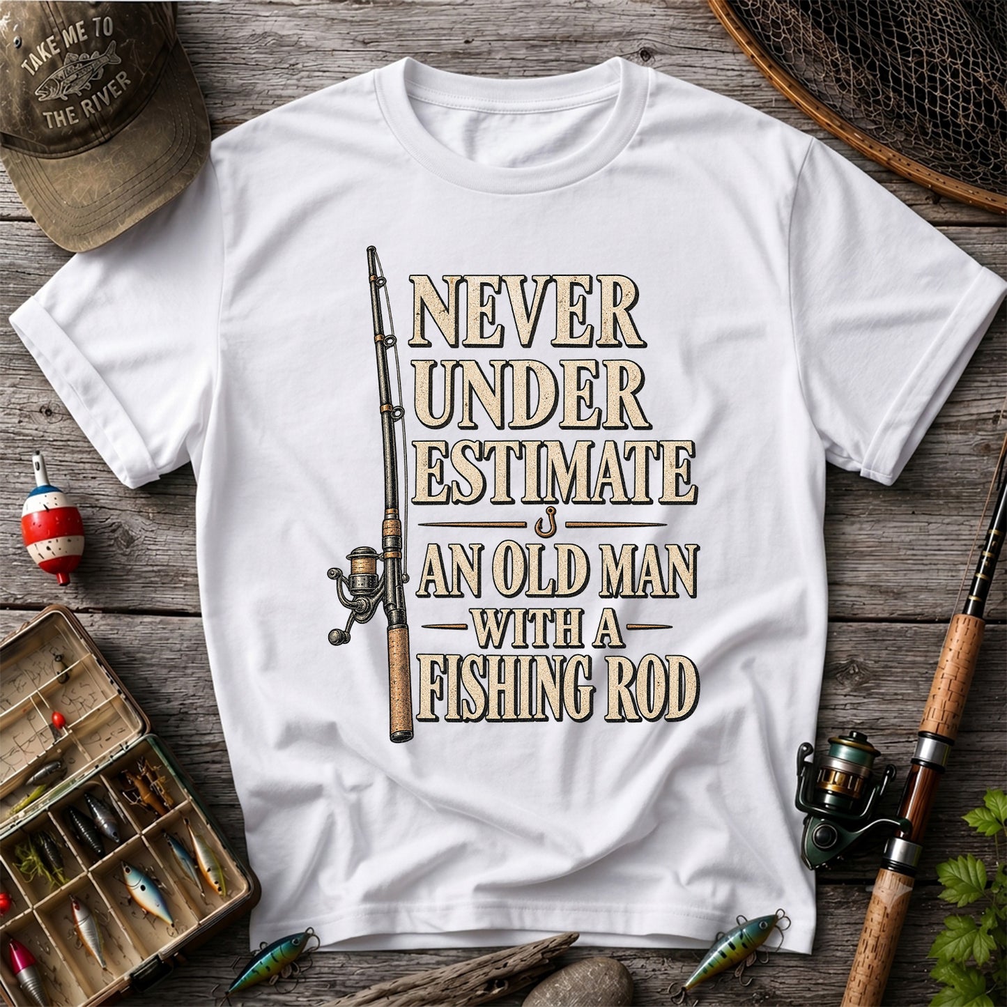 Never Underestimate an Old Man With a Fishing Rod Funny Fishing T-Shirt