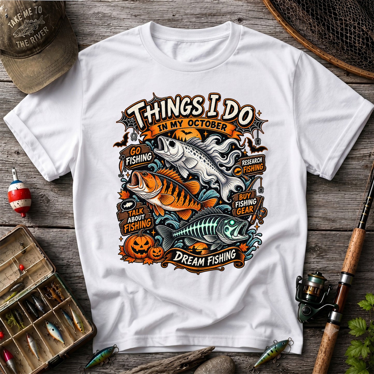 Things I Do in My October Halloween Fishing Graphic T-Shirt