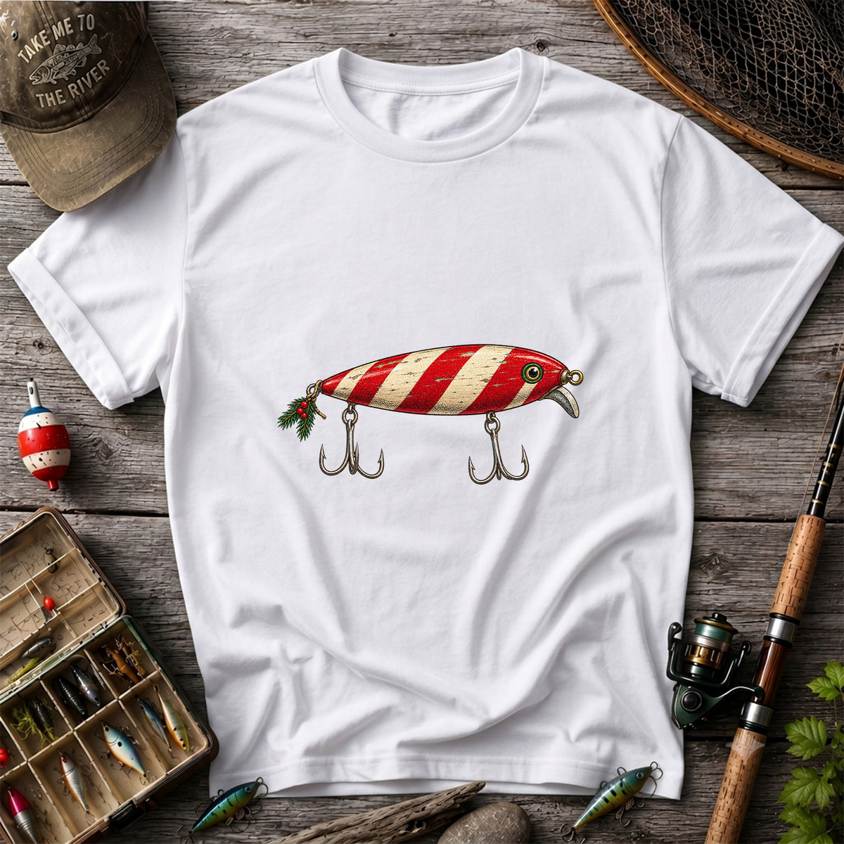 Vintage Red and Cream Fishing Lure Graphic T-Shirt