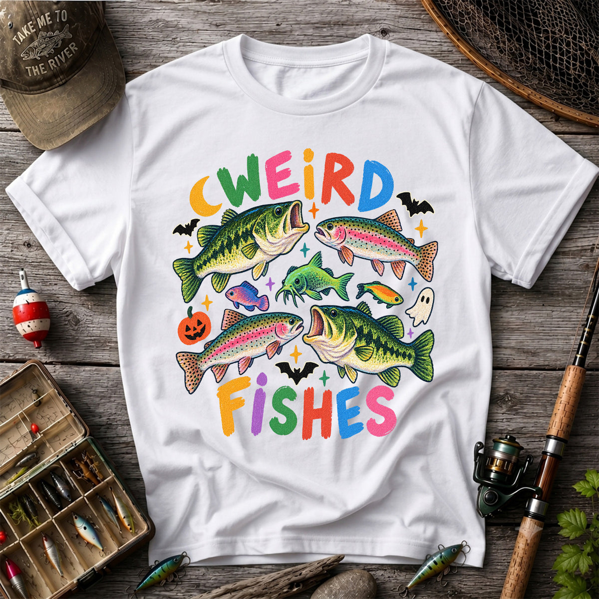 Weird Fishes Halloween Bass and Rainbow Trout Fishing T-Shirt