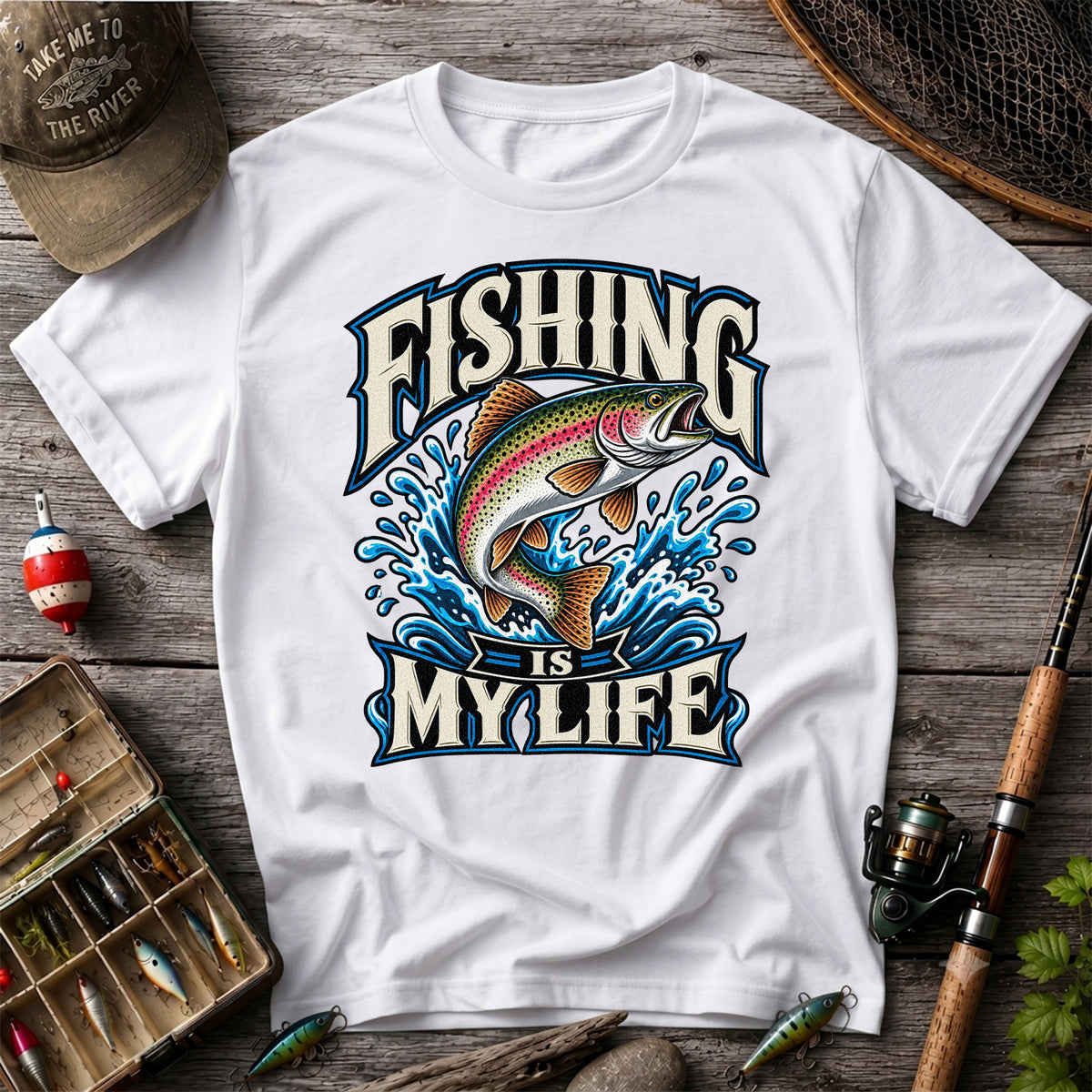 Fishing Is My Life Jumping Rainbow Trout Graphic T-Shirt