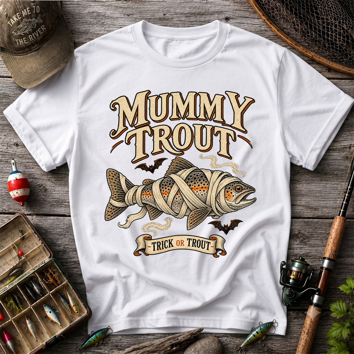 Mummy Trout Trick or Trout Halloween Fishing T-Shirt
