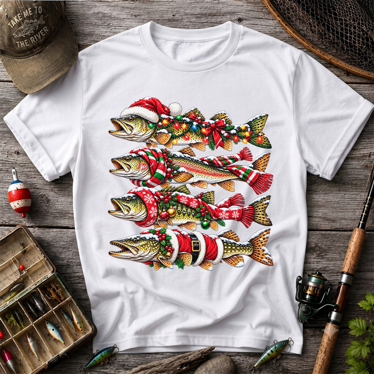 Christmas Trout Fishing Holiday Graphic T-Shirt