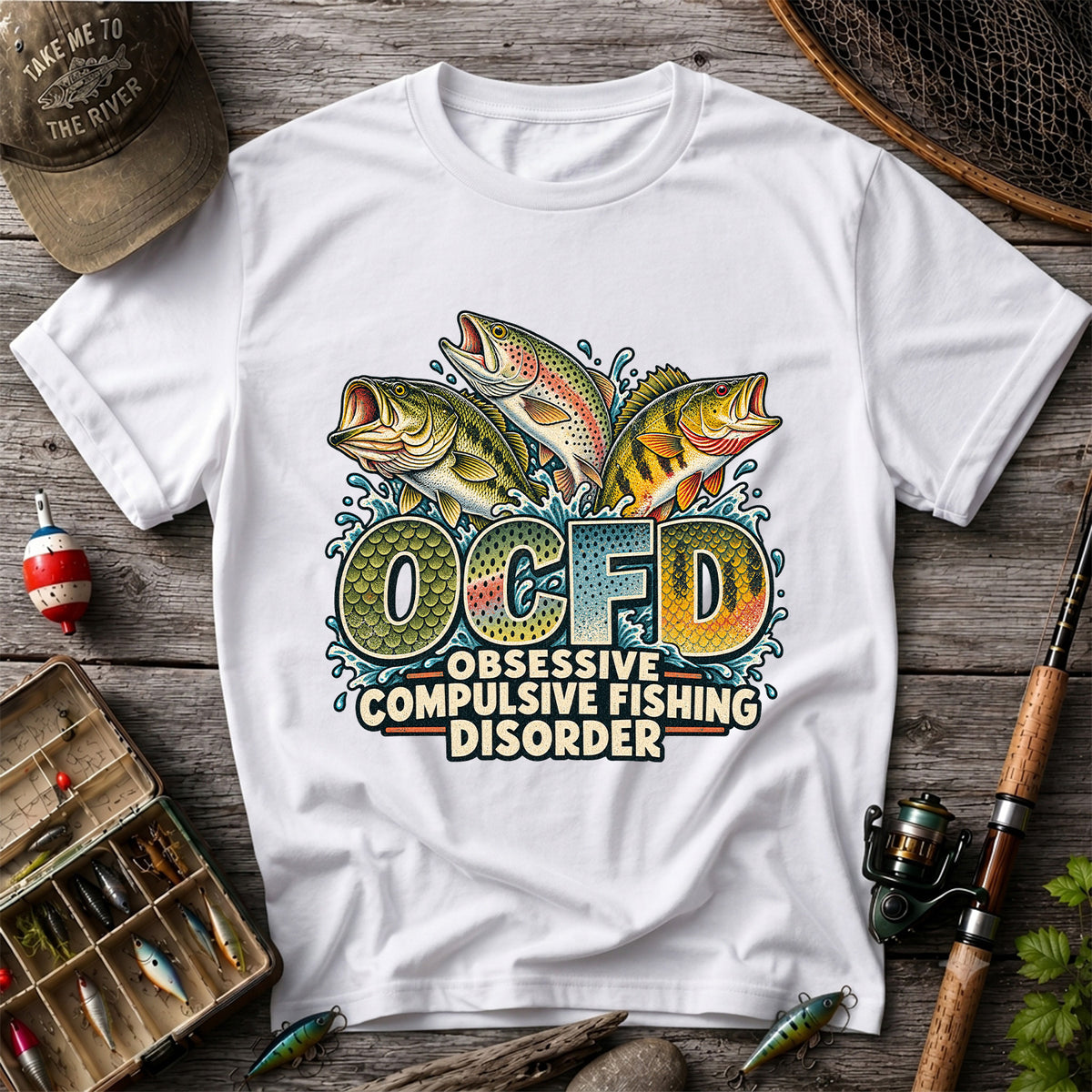 OCFD Obsessive Compulsive Fishing Disorder Bass and Trout T-Shirt