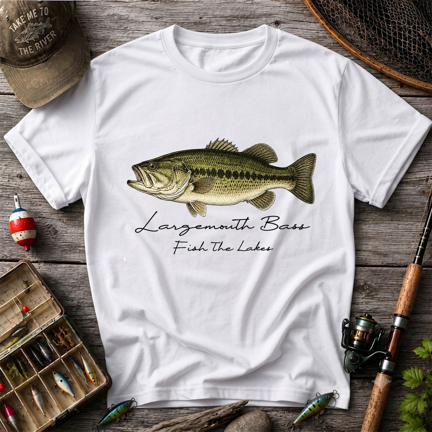 Largemouth Bass Fishing T-Shirt Fish The Lakes Vintage Bass Angler Tee