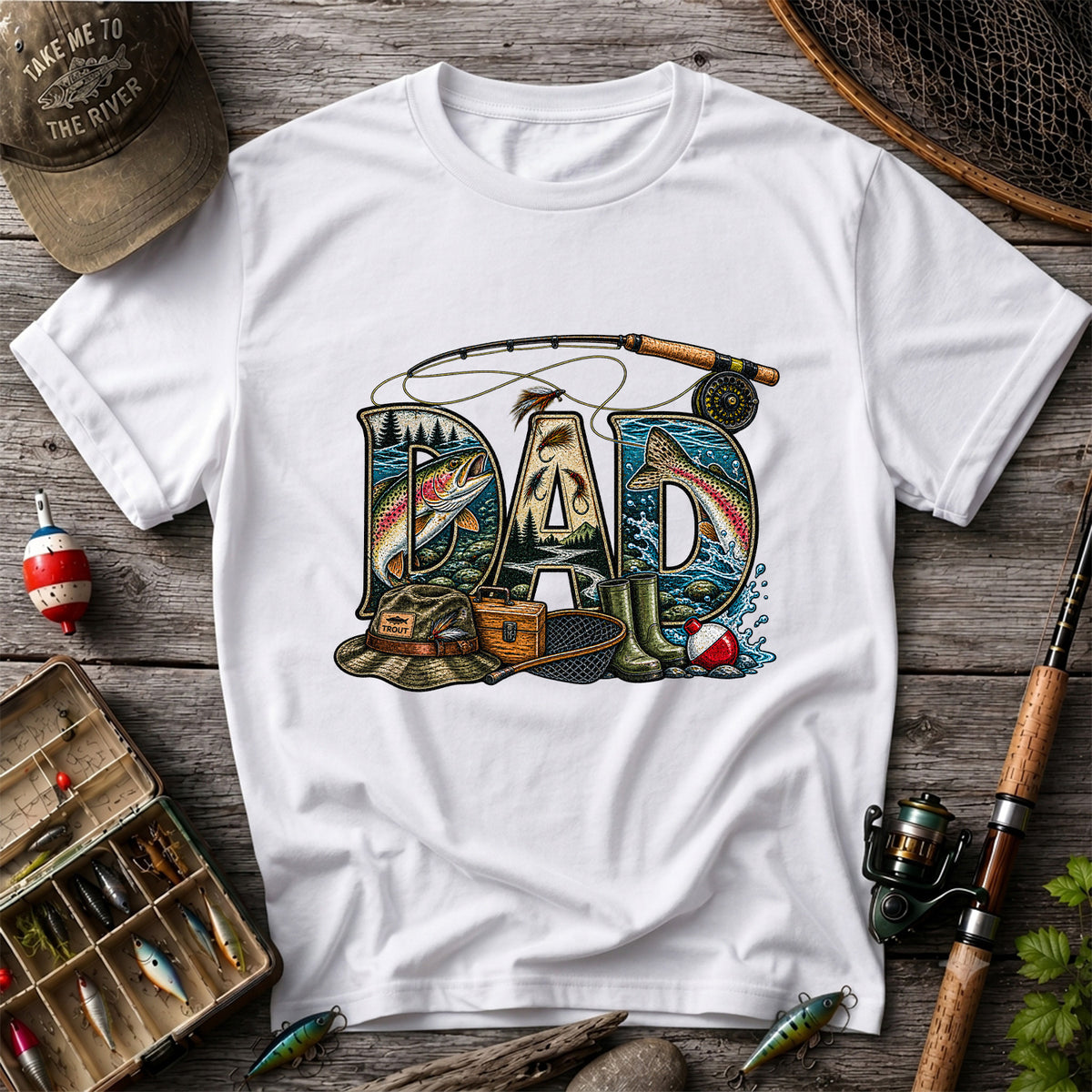 Dad Rainbow Trout Fly Fishing Vintage Graphic T-Shirt