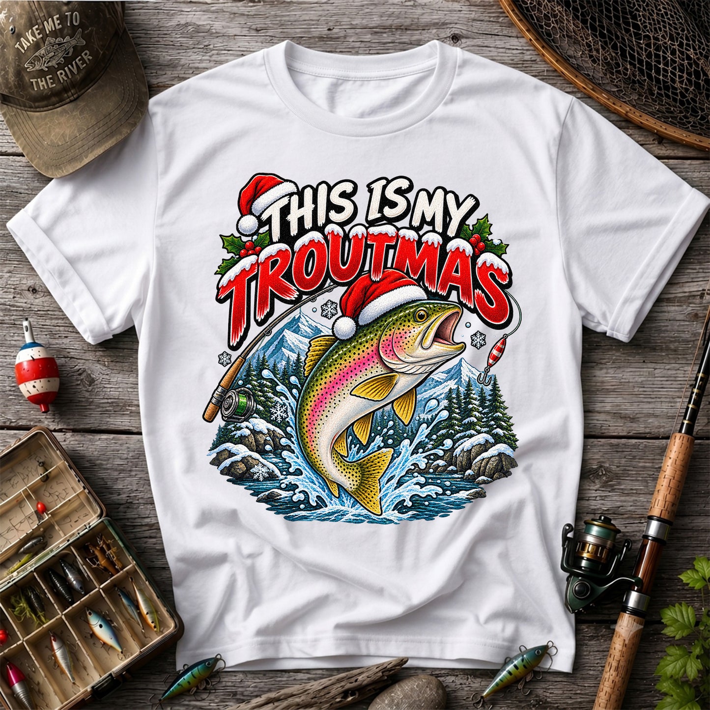 This Is My Troutmas Rainbow Trout Christmas Fishing T-Shirt