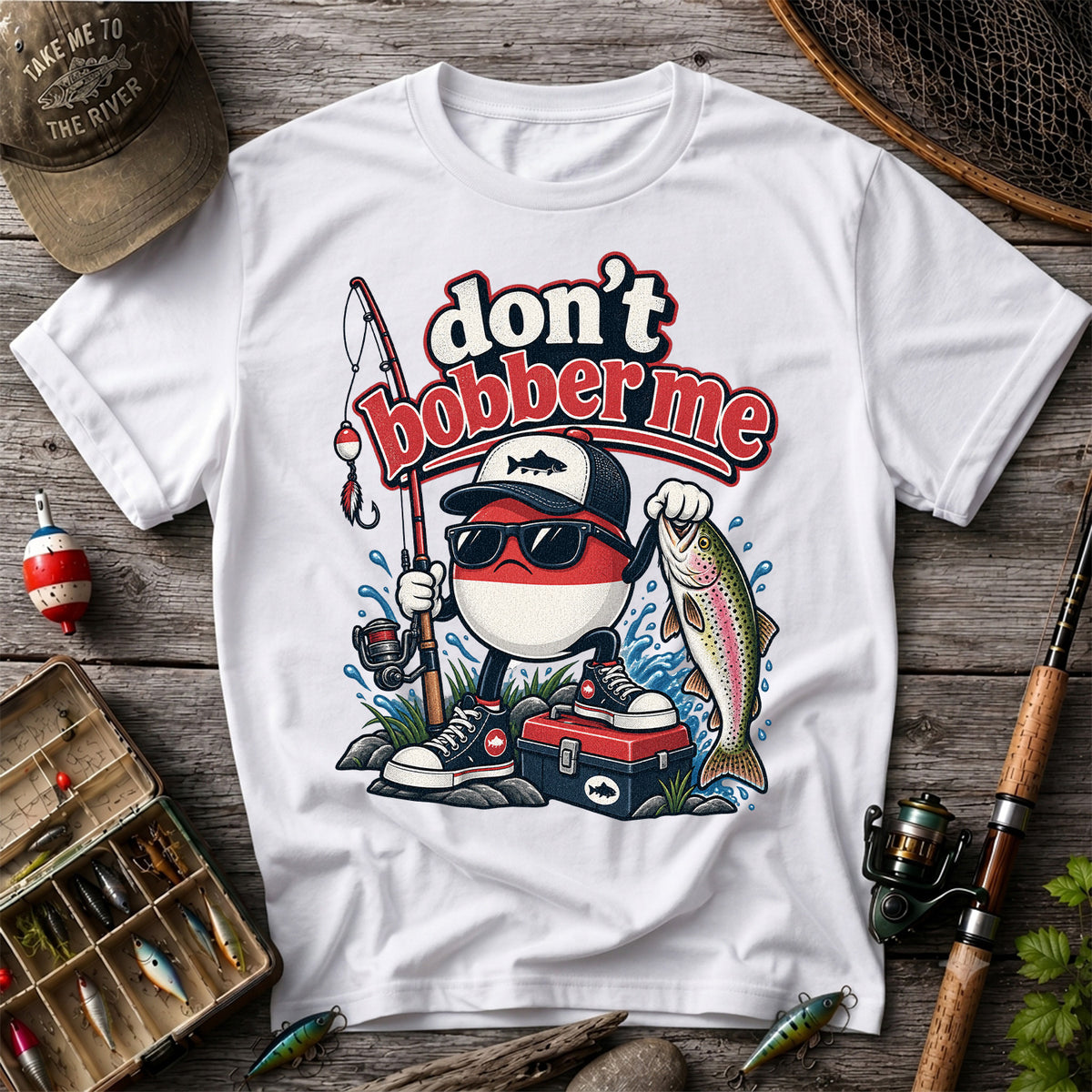 Don't Bobber Me Funny Fishing Bobber Holding Rainbow Trout T-Shirt