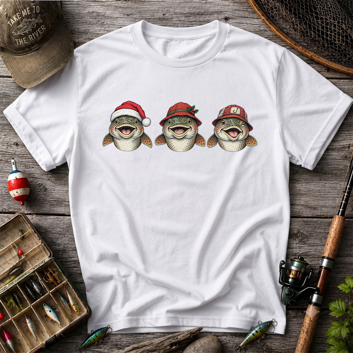 Funny Christmas Trout Trio Fishing Graphic T-Shirt